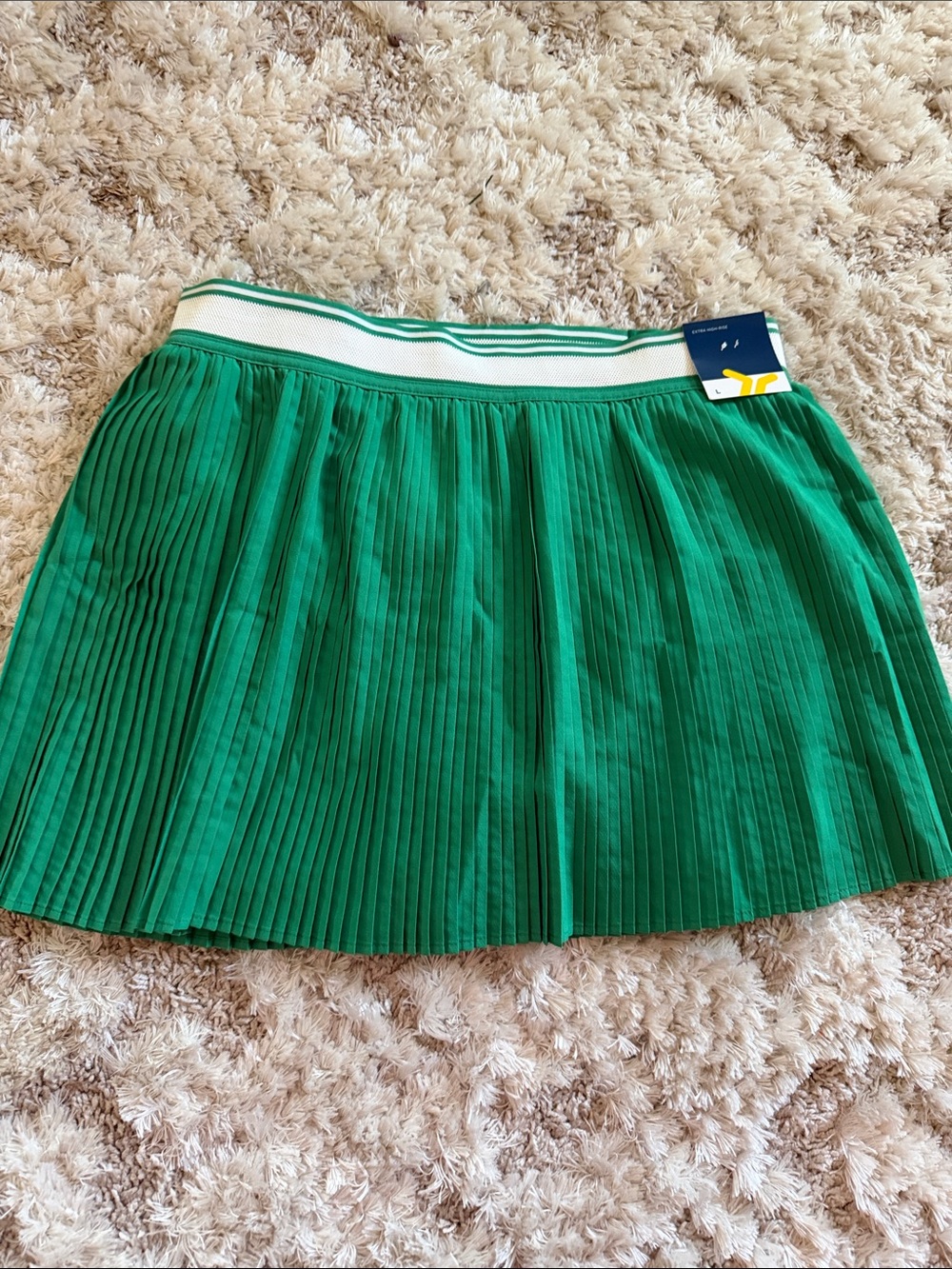 Old Navy Emerald Green Pleated Skater Skirt with Stripe Waistband